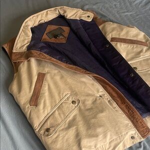 Eddie Bauer Tan and Brown Premium Quality Goose Down Vest with Genuine Leather